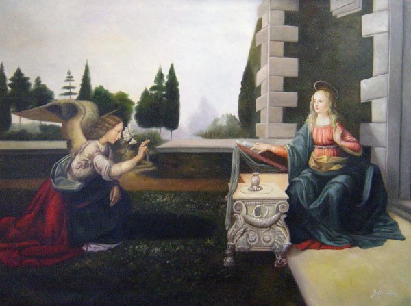 An Annunciation. The painting by Leonardo Da Vinci