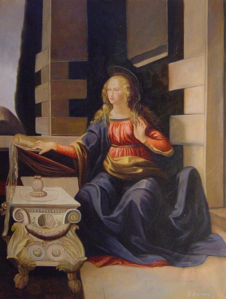 Annunciation (Detail 2). The painting by Leonardo Da Vinci