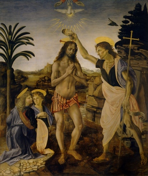 Leonardo Da Vinci, Baptism of Christ, Painting on canvas