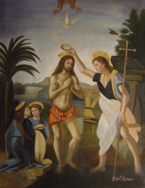 The Baptism Of Christ. The painting by Leonardo Da Vinci