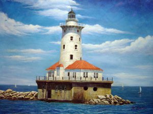 Our Originals, Lighthouse Off Chicago, Painting on canvas