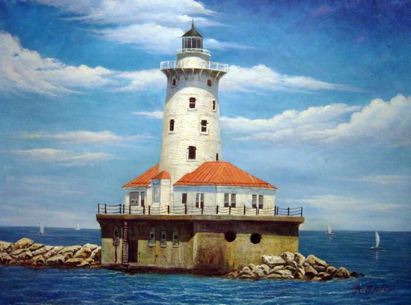 Lighthouse Off Chicago. The painting by Our Originals
