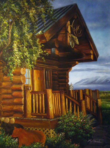 Log House In The Mountains. The painting by Our Originals