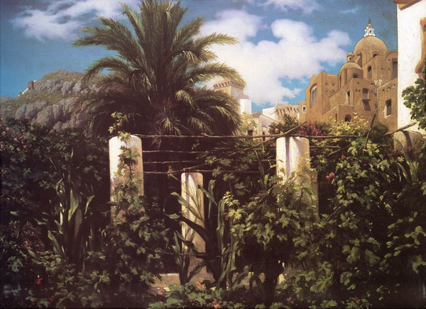 Garden of an Inn, Capri. The painting by Lord Frederic Leighton