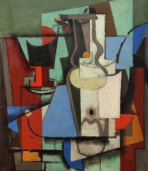 Louis Marcoussis, Glass and Bottle, 1914, Painting on canvas