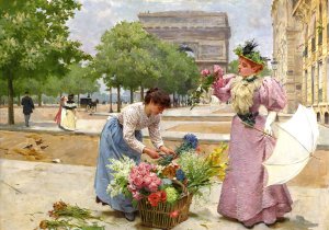 Reproduction oil paintings - Louis Marie de Schryver - A Flower Seller on the Champ-Elysees, 1895