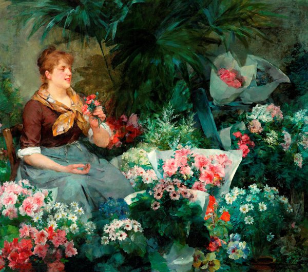The Flower Seller, 1887. The painting by Louis Marie de Schryver