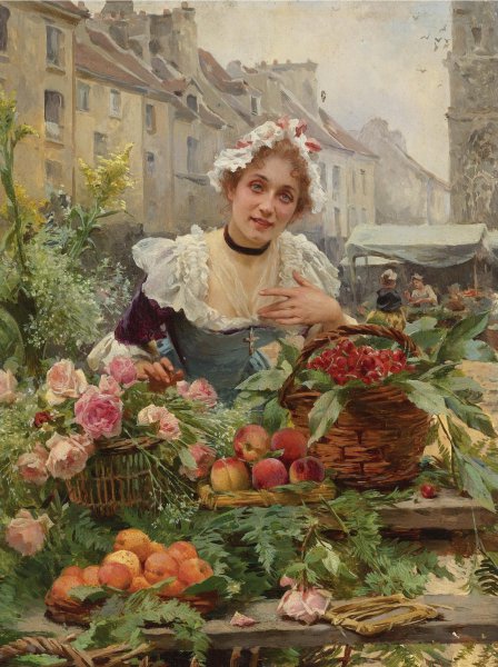 The Flower Seller, 1898. The painting by Louis Marie de Schryver