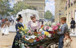 Louis Marie de Schryver, The Flower Seller on the Champ-Elysees, 1894, Art Reproduction