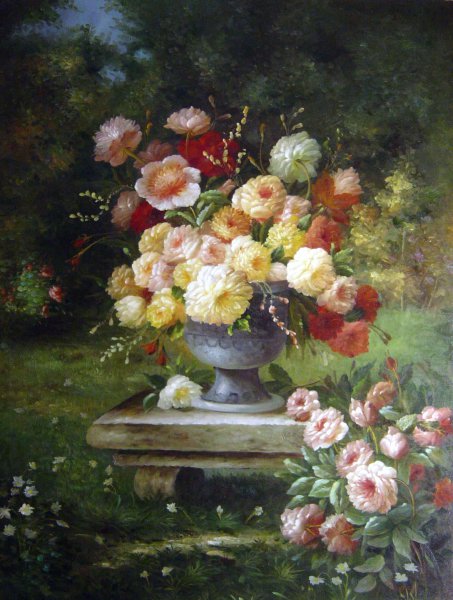 A Bouquet Of Peonies In A Wild Garden. The painting by Louis Marie Lemaire