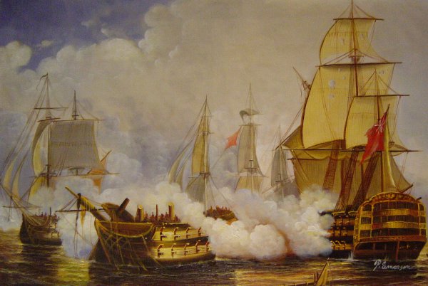 Battle Of Trafalgar. The painting by Louis Philippe Crepin