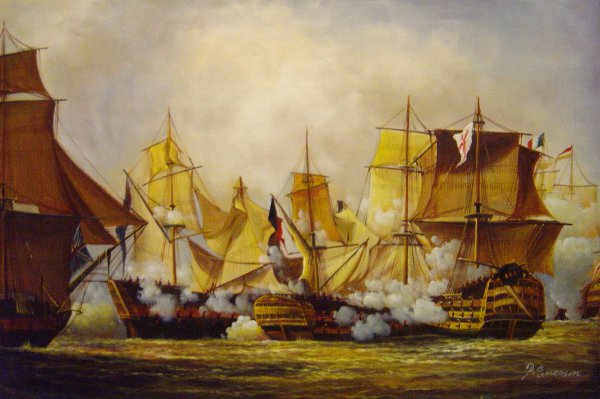 Scene Of The Battle Of Trafalgar. The painting by Louis Philippe Crepin