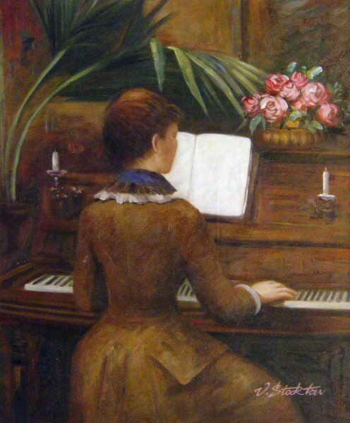 At The Piano. The painting by Louise Abbema