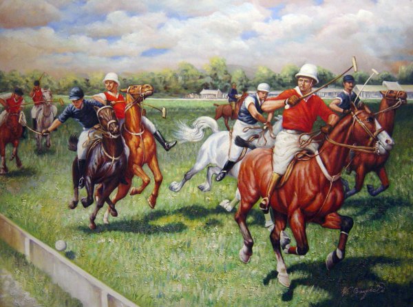 A Polo Game. The painting by Ludwig Koch
