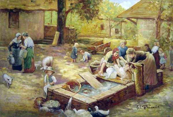 At The Washing Place. The painting by Luigi Chialiva