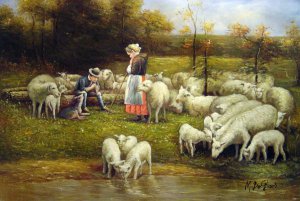 Luigi Chialiva, Guarding The Flock, Painting on canvas