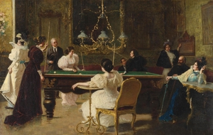 Luigi Sorio, Billiards Players, Painting on canvas