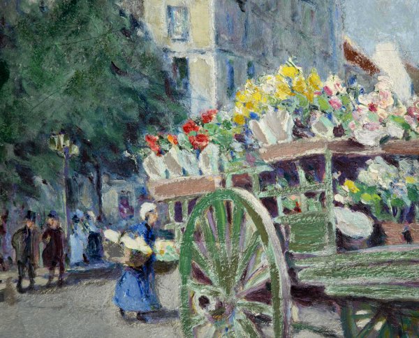 Flower Cart, Paris - detail. The painting by Luther Emerson Van Gorder