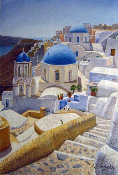 Magnificent Vista In Santorini. The painting by Our Originals
