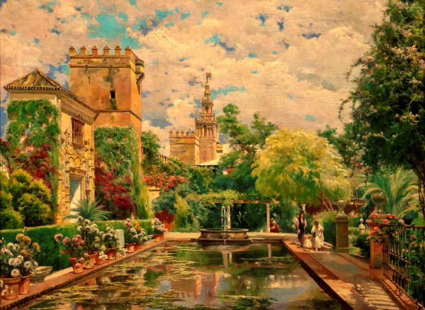 Alcazar Seville. The painting by Manuel Garcia Y Rodriguez