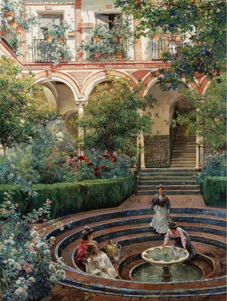 At the Villa Garden. The painting by Manuel Garcia Y Rodriguez