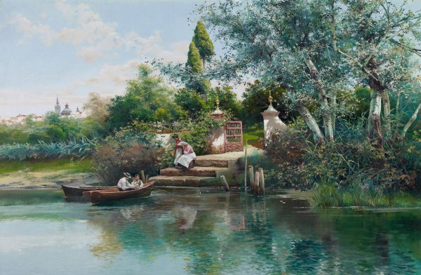 Fishing. The painting by Manuel Garcia Y Rodriguez