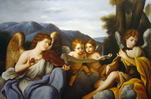 Angels Playing Music. The painting by Marcantonio Franceschini