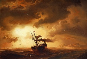 Famous paintings of Ships: Paddle Boat On Sea