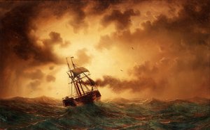 Marcus Larson, Ship in the Evening Sun, Painting on canvas