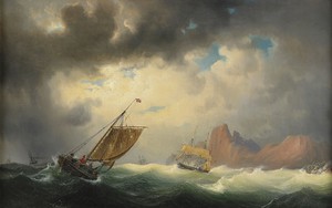 Marcus Larson, Ship on the Stormy Sea, Art Reproduction