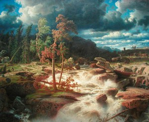 Marcus Larson, Waterfall in Smaland, Painting on canvas