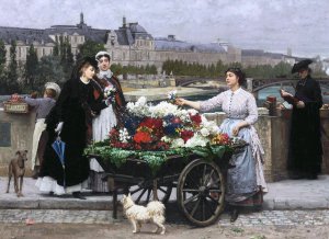 Marie-Francois Firmin-Girard, A Flower Seller on the Pont Royal, Painting on canvas