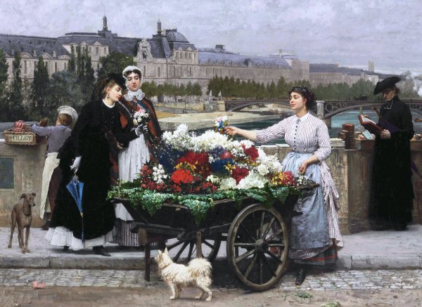 A Flower Seller on the Pont Royal. The painting by Marie-Francois Firmin-Girard