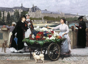 Marie-Francois Firmin-Girard, Flower Seller on the Pont Royal, Painting on canvas