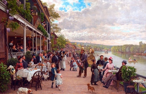 Famous paintings of Cafe Dining: A Sunday in Bas-Meudon
