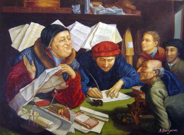 The Tax Collector. The painting by Marinus van Roejmerswaelen