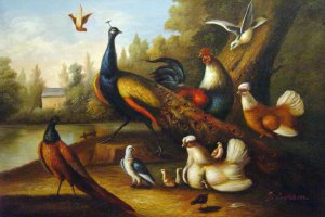 Marmaduke Cradock, Exotic Birds In A Landscape, Painting on canvas