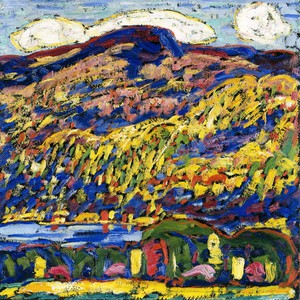 Famous paintings of Abstract: A Mountain Lake-Autumn
