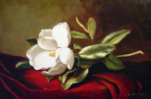 A Magnolia On Red Velvet. The painting by Martin Johnson Heade