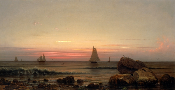 A Sailing off the Coast. The painting by Martin Johnson Heade