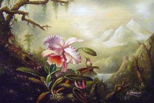 Martin Johnson Heade, Heliodore's Woodstar And A Pink Orchid, Painting on canvas