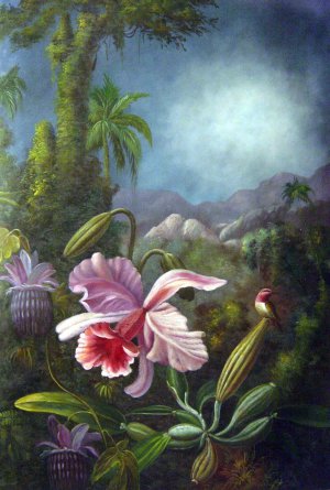 Reproduction oil paintings - Martin Johnson Heade - Orchids, Passion Flowers And Hummingbird