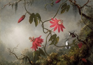 Martin Johnson Heade, Passion Flowers with Hummingbirds, Painting on canvas