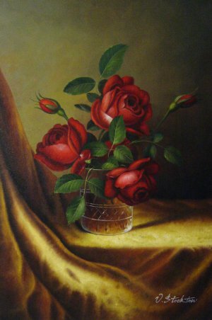Martin Johnson Heade, Red Roses In A Crystal Goblet, Painting on canvas
