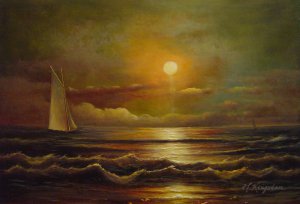Sailing By Moonlight, Martin Johnson Heade, Art Paintings