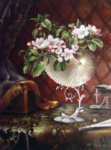 Still Life With Apple Blossoms In A Nautilus Shell. The painting by Martin Johnson Heade