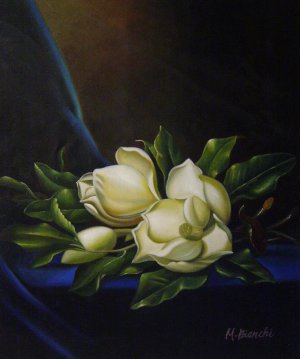 The Giant Magnolias On A Blue Velvet Cloth, Martin Johnson Heade, Art Paintings