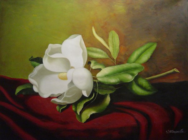 The Magnolia On Red Velvet. The painting by Martin Johnson Heade