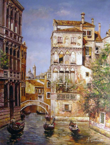 Along The Canal, Venice. The painting by Martin Rico y Ortega