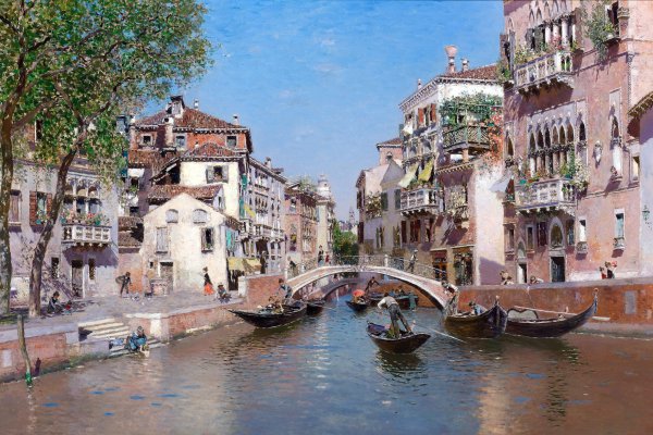 At Rio San Trovaso, Venice. The painting by Martin Rico y Ortega